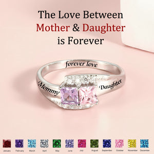 Splendid Dream Mother And Daughter Linked Together Custom Birthstone Ring