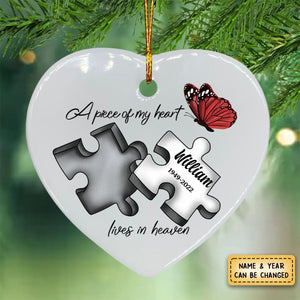 A Piece Of My Heart Lives In Heaven - Personalized Memorial Ceramic Heart Ornament