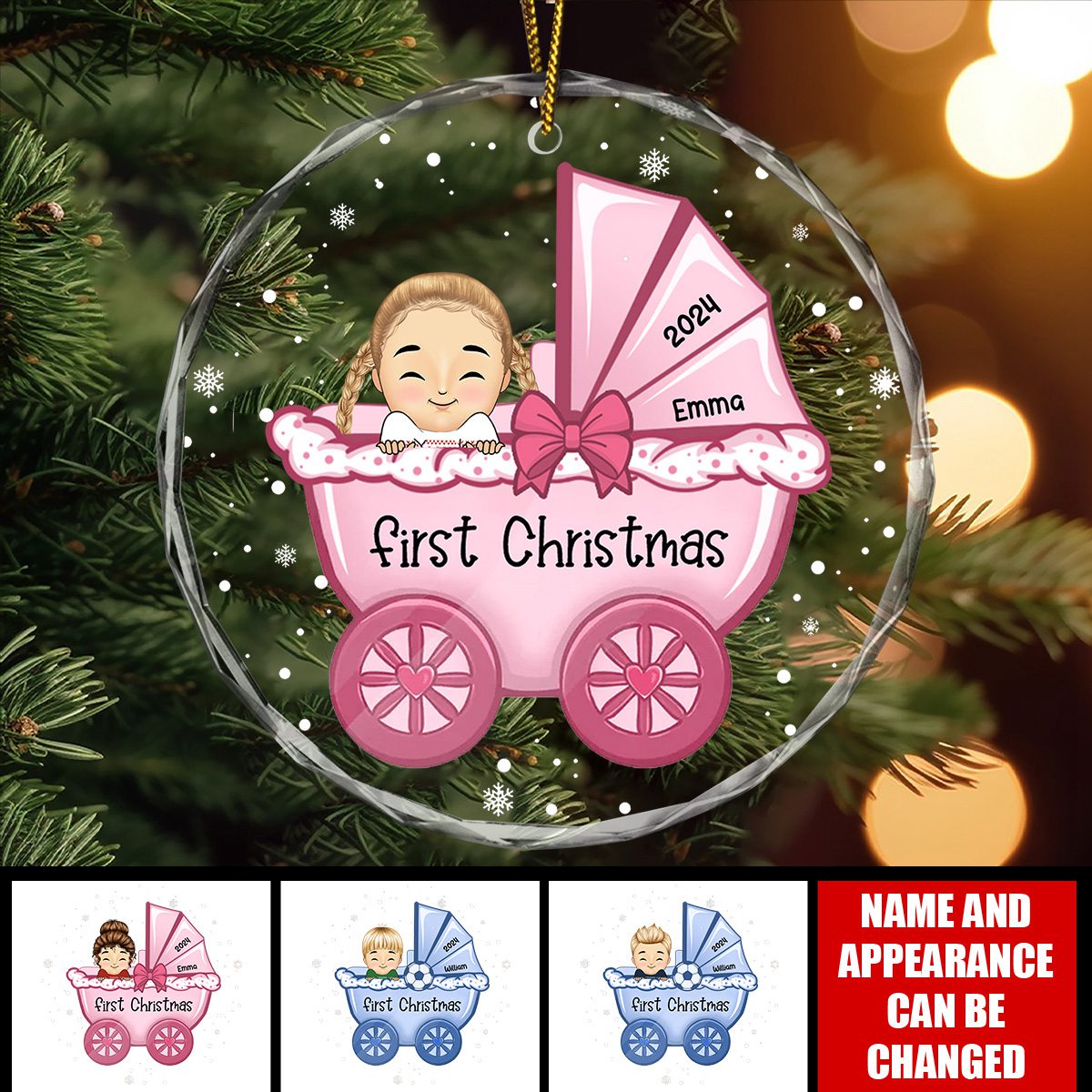 Baby First Christmas - Personalized Circle Glass Ornament