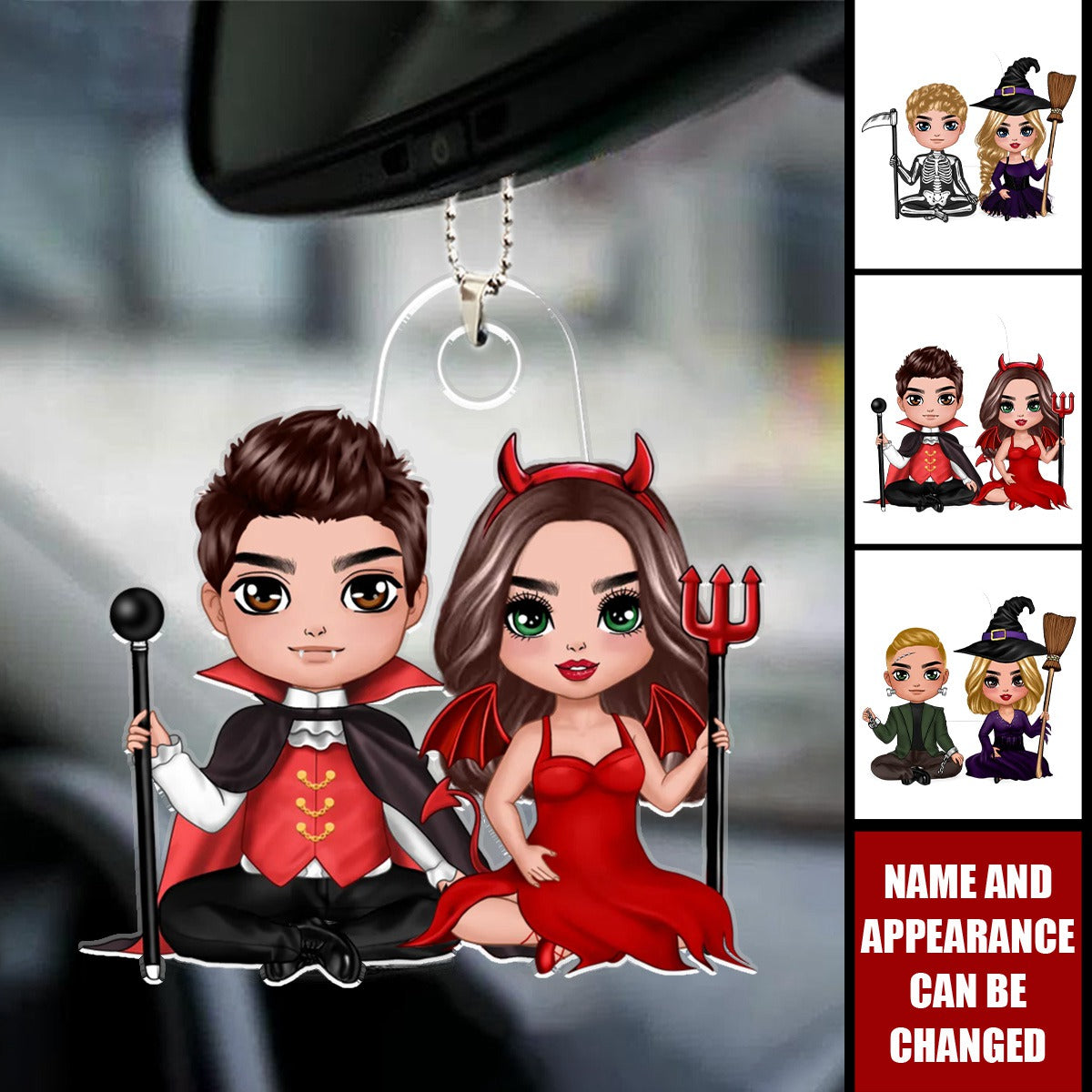 Happy Halloween Sitting Couple - Personalized Car Ornament