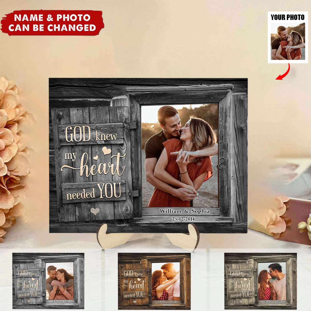 God Knew My Heart Needed You Couples - Personalized Wooden Photo Plaque