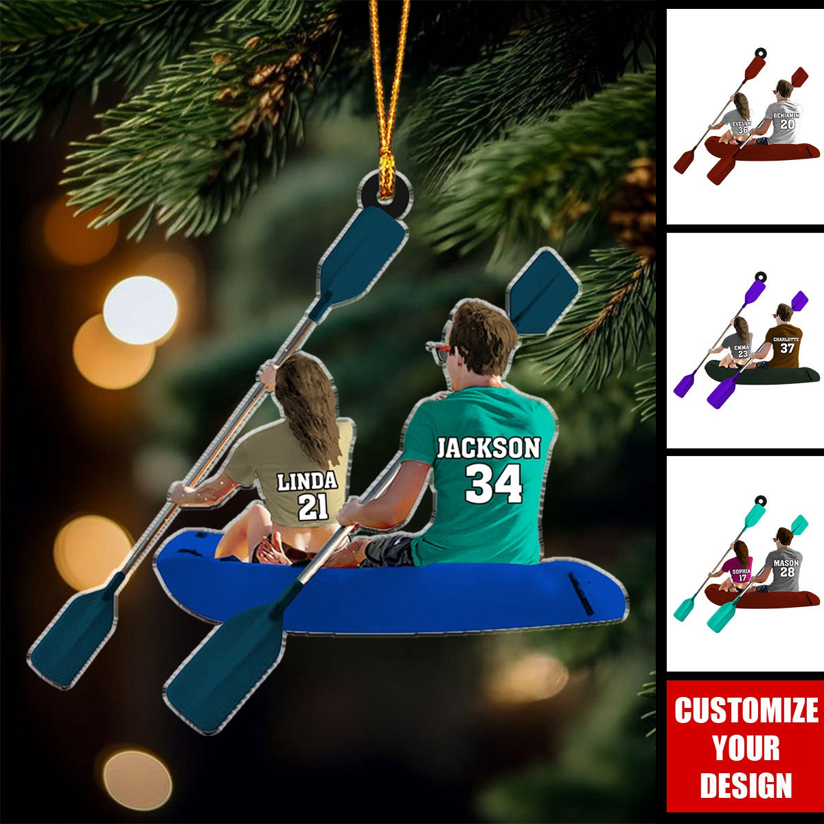 Kayak Couple - Personalized Acrylic Christmas Ornament, Gift For Kayaker Parter