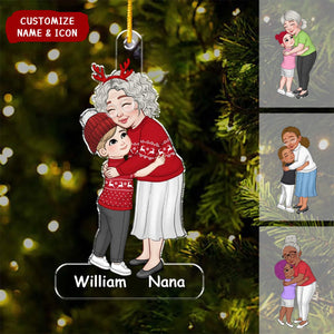 Personalized Grandma And Grandkid Huging Acrylic Ornament