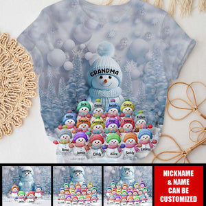 Christmas Blue Vibe Snowman Grandma Mom Colorful Kids Personalized T-shirt