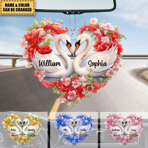 Loving Swan Gift For Couple - Personalized Acrylic Photo Car Ornament