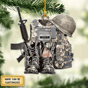 Military Uniform Boots And Hat Personalized Acrylic Christmas Ornament