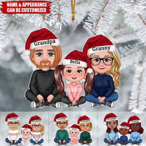 Cute Grandma Grandpa Grandkid Crossed Legs Personalized Acrylic Ornament