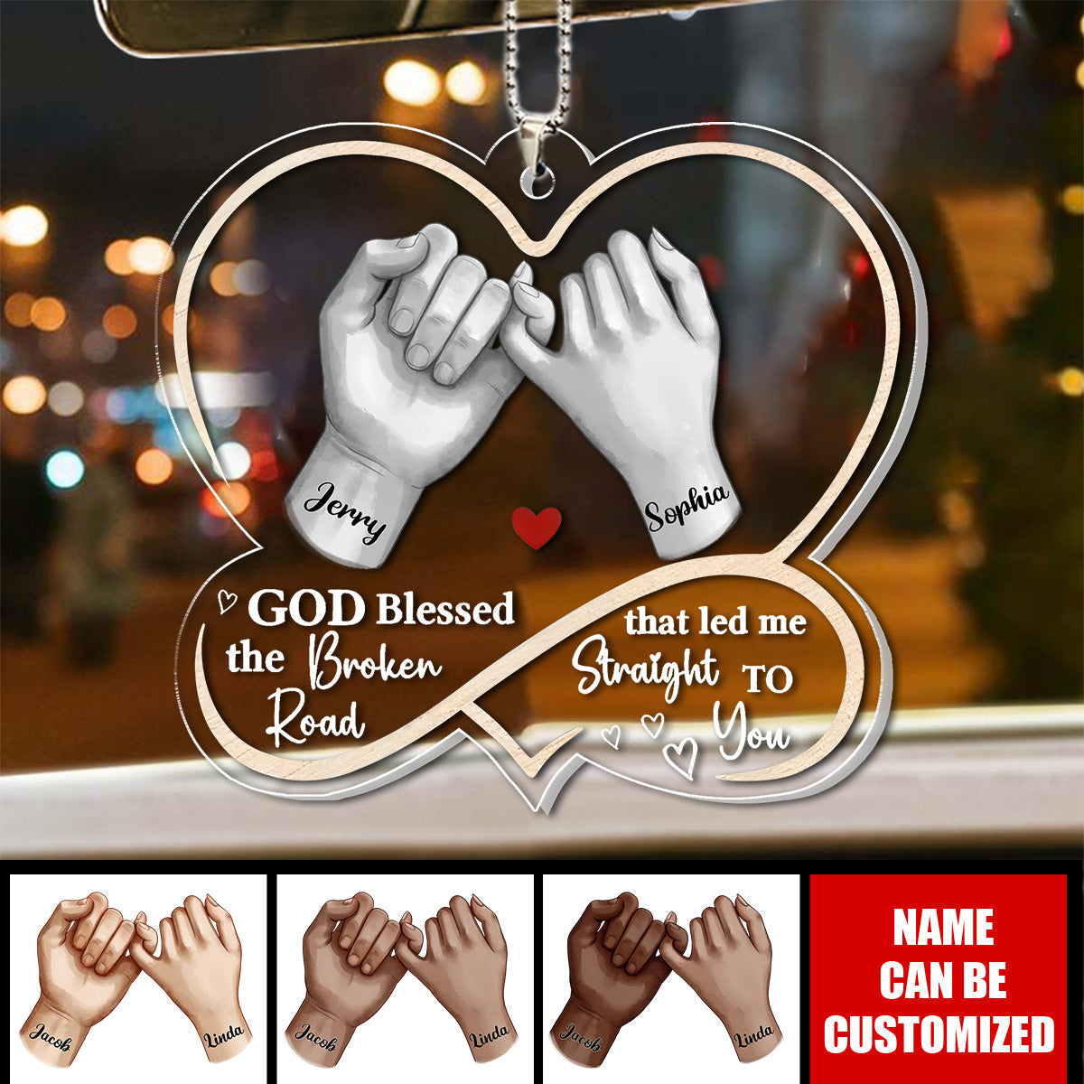 Couple Hands Promise Personalized Acrylic Car Ornament