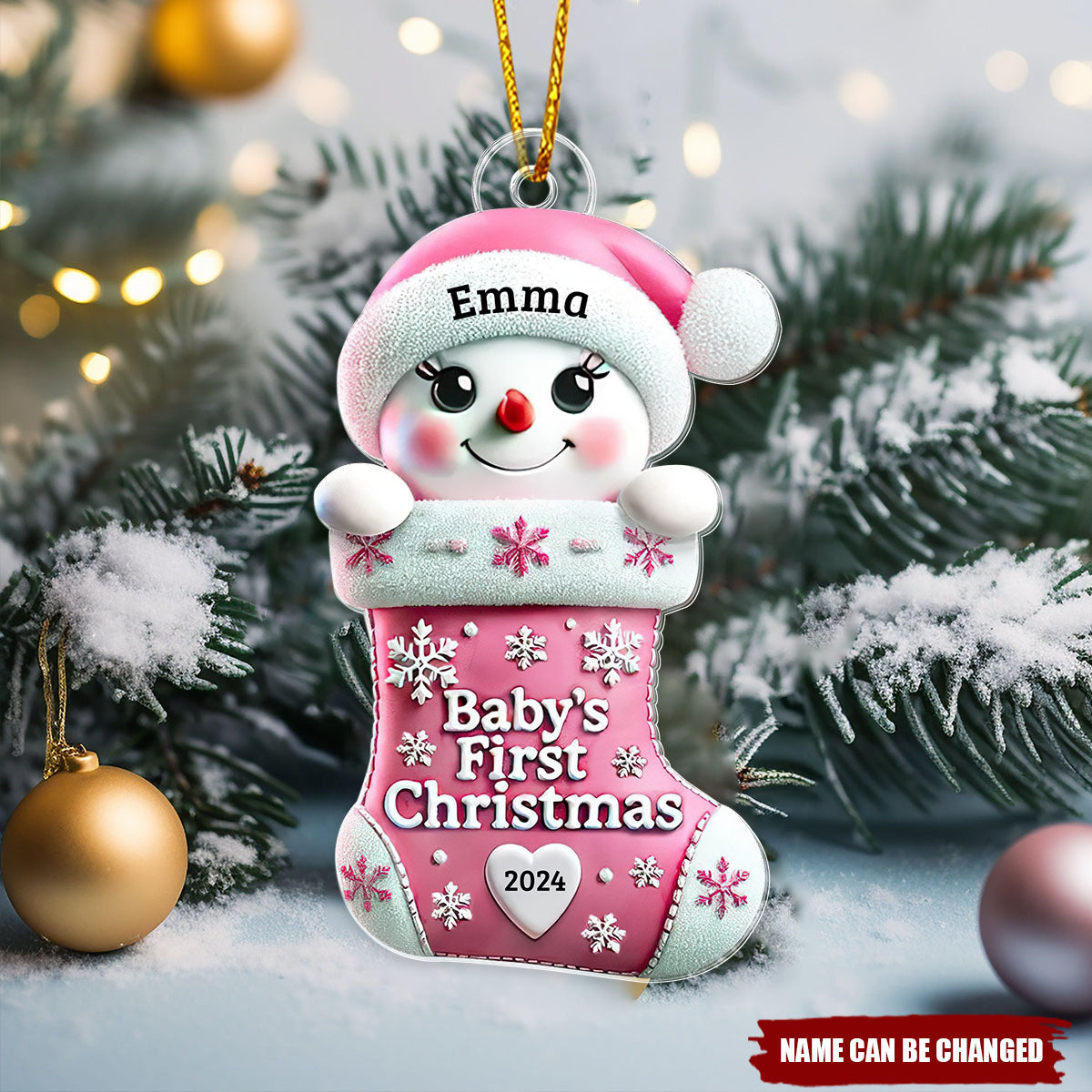 Baby First Christmas Snowman On Stocking 1st Christmas Keepsake Personalized Acrylic Ornament