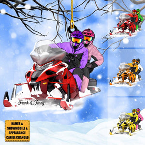 Couple Sled Skiing - Personalized Ornament, Couple Snowmobiling, Gifts for Snowmobilers