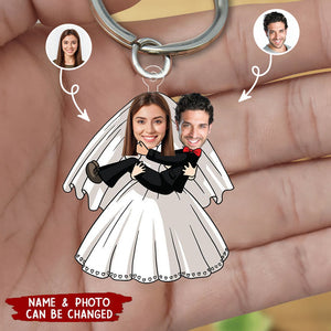 Custom Photo Funny Bride And Groom - Birthday, Anniversary Gift For Spouse, Husband, Wife, Couple - Personalized Acrylic Keychain