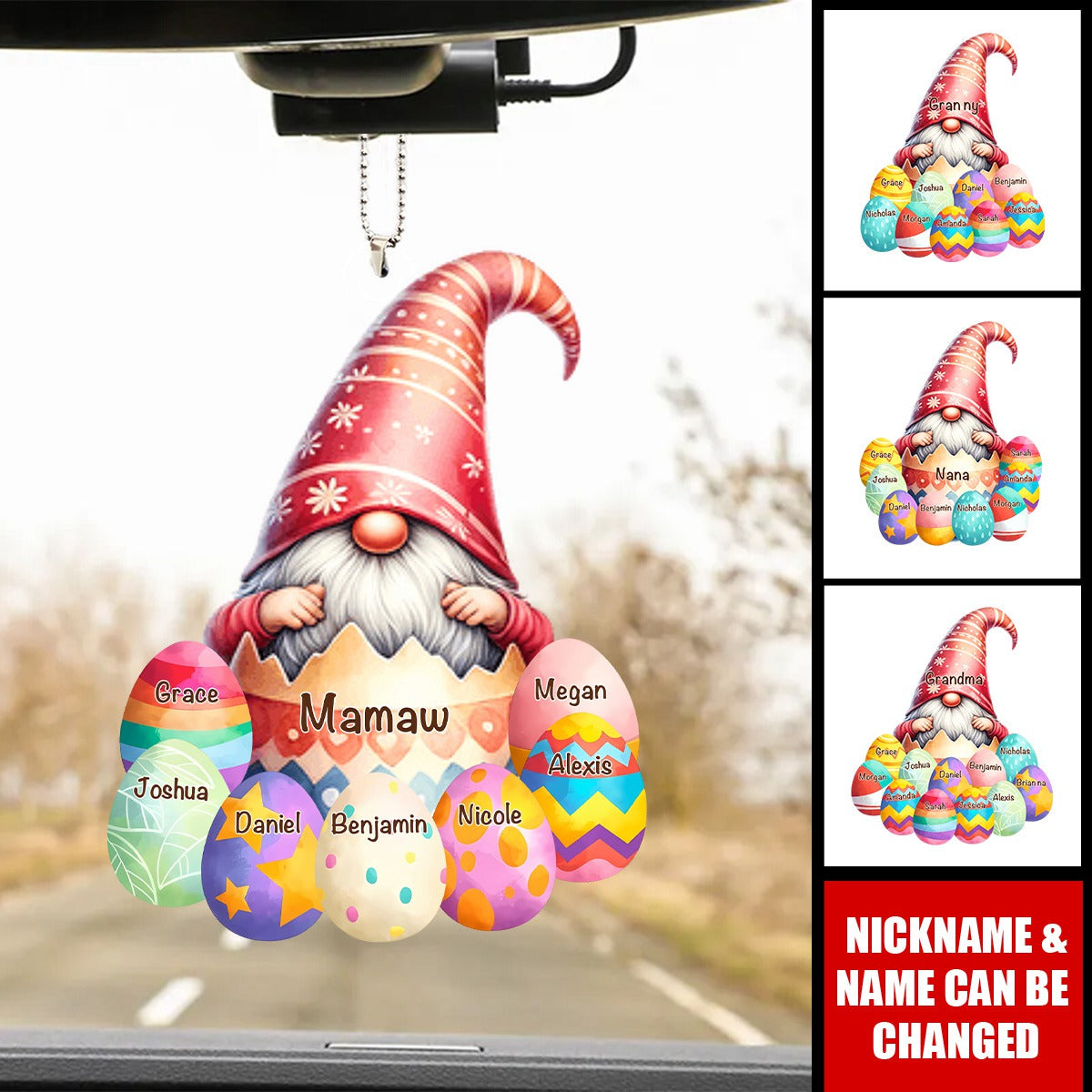 Easter Dwarf Grandma With Colorful Eggs Grandkids Personalized Ornament, Easter Gift