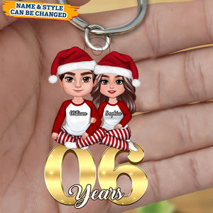 Couple Anniversary Sitting On Number Personalized Keychain