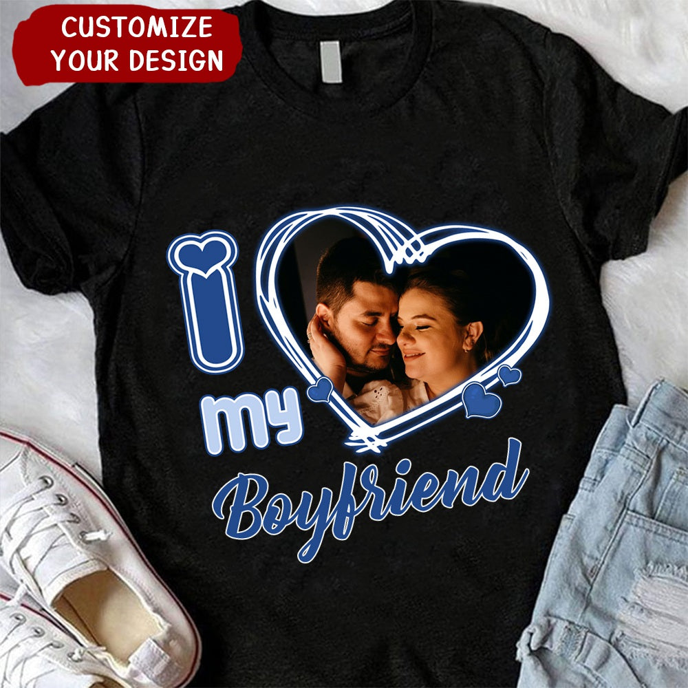 Custom Photo I Love Him/Her Valentine Dark Shirt