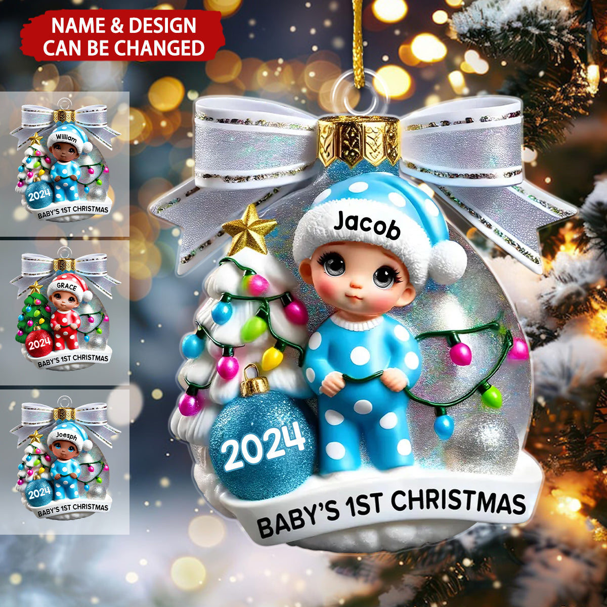 Baby First Christmas 3D Effect Personalized Acrylic Ornament, Gift for Newborn