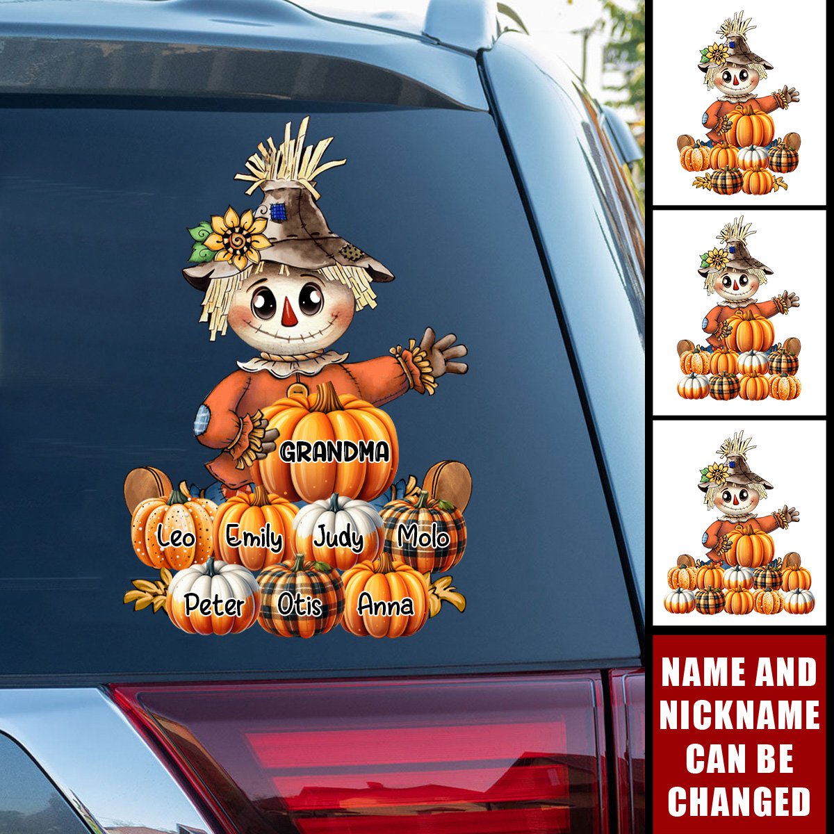 Fall Season Scarecrow Grandma- Mom With Little Pumpkin Kids Personalized Decal