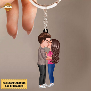 Doll Couple Kissing And Hugging - Personalized Keychain