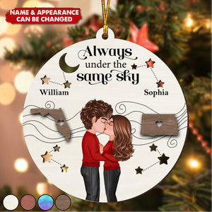 Always Under The Same Sky Personalized 2-Layer Wooden Ornament, Christmas Gifts for Boyfriend Long Distance Relationship Gift