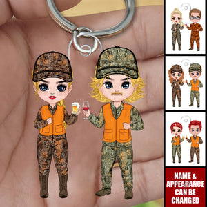 Hunting Partners For Life Couple Drinking - Personalized Acrylic Keychain