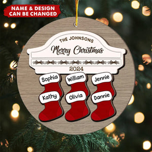 Family Name Stocking Christmas Decor Personalized 2-Layer Wooden Ornament