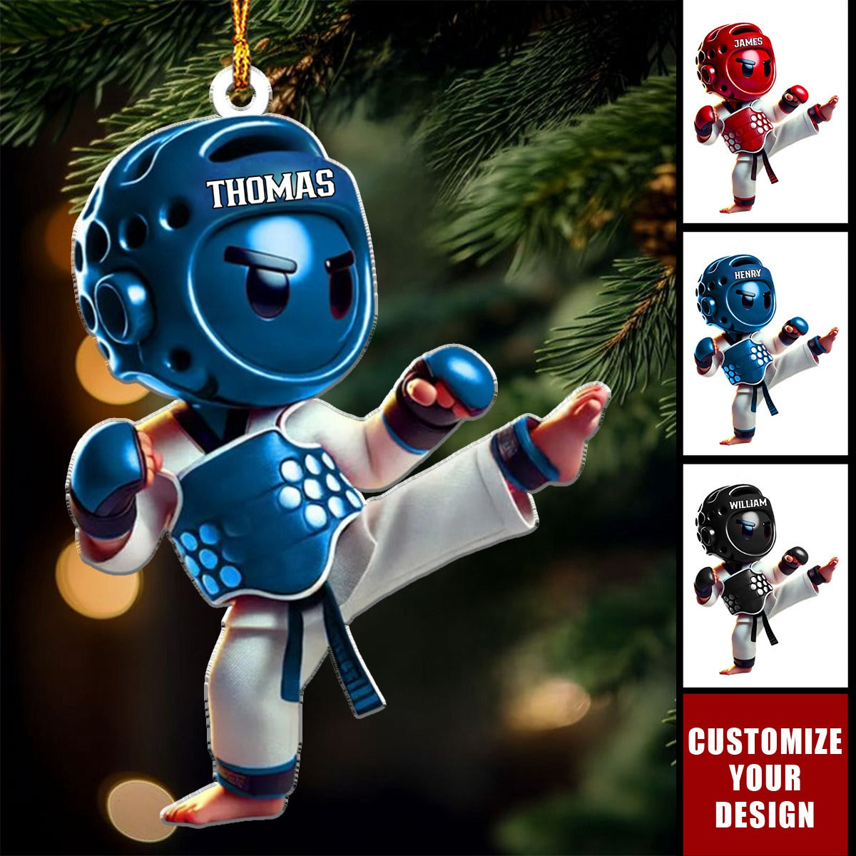 Custom Name Taekwondo Ornament - Personalized Acrylic Christmas Ornament