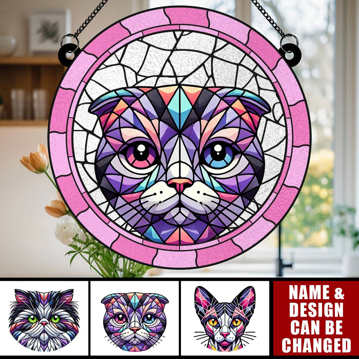 Custom Cat Memorial Personalized Window Hanging Suncatcher Ornament, Sympathy Gift For Pet Owners, Pet Lovers