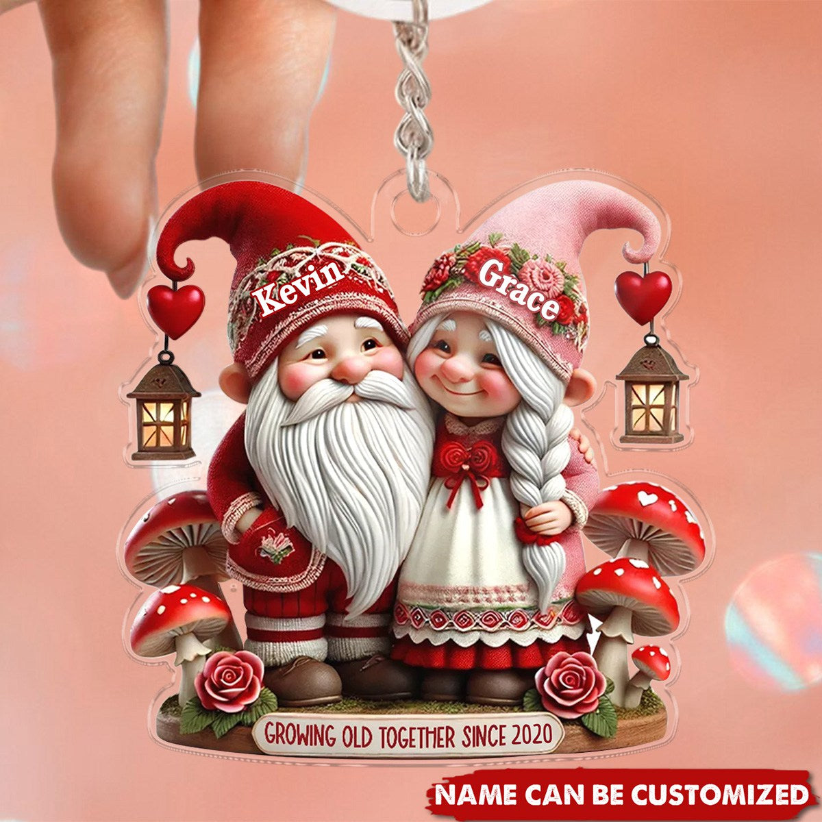 3D Effect Valentine's Dwarf Couple Personalized Acrylic Keychain, Valentine's Day Gift