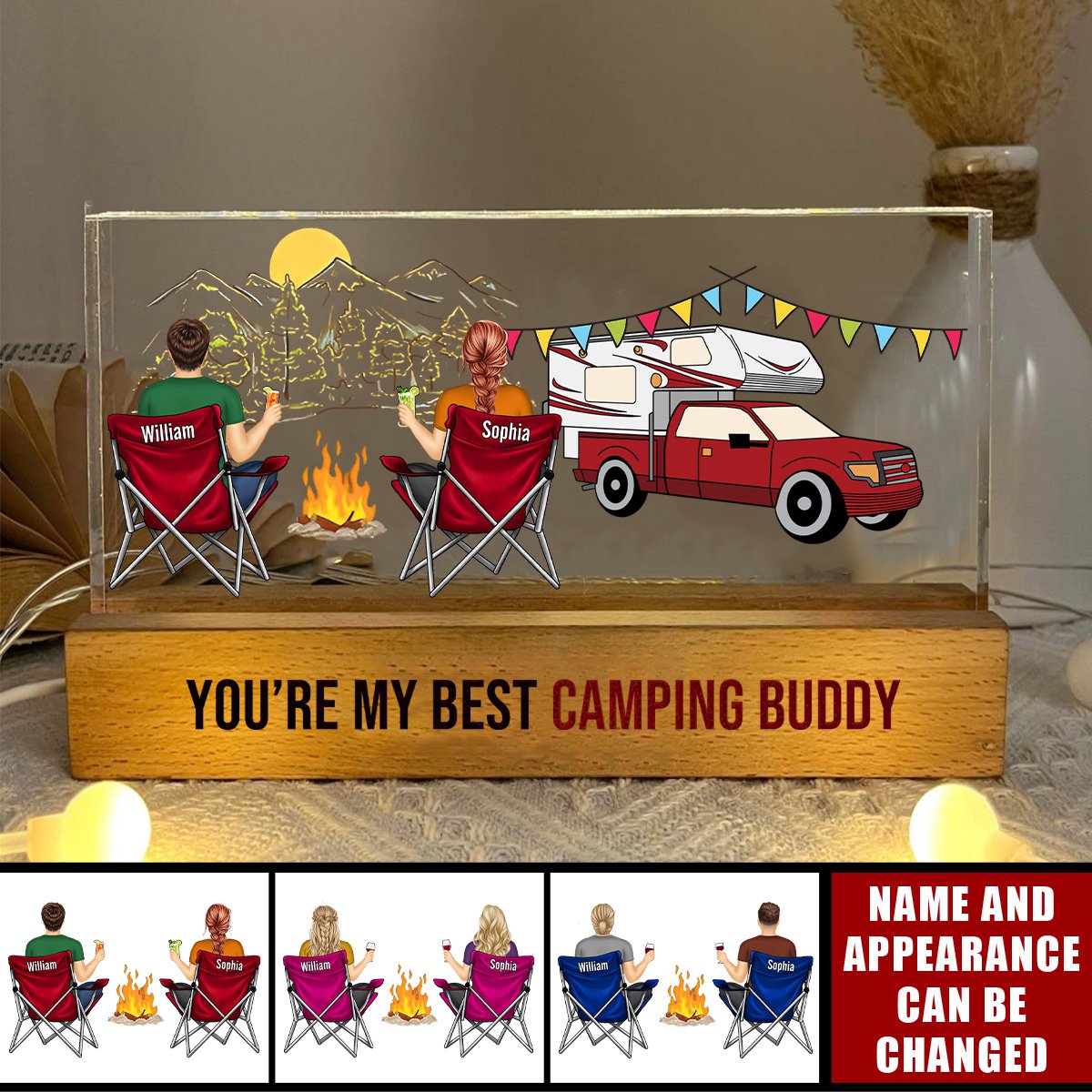 You're My Best Camping Buddy - Personalized Rectangle LED Light