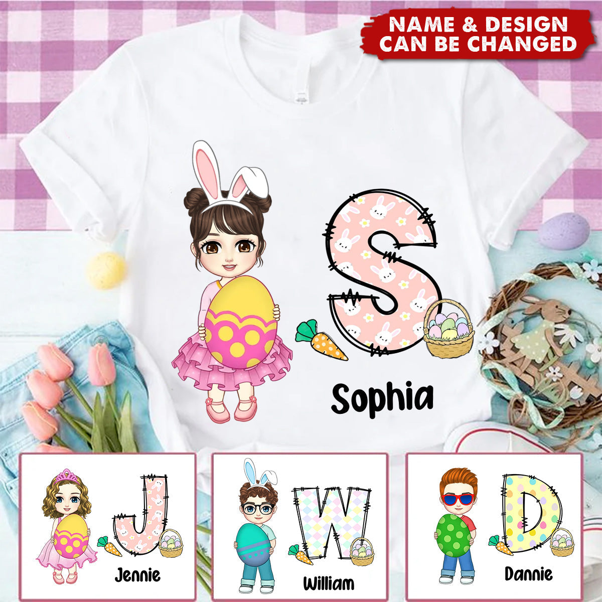 Personalized Cute Holding Easter Egg Cartoon Boy Girl T-shirt