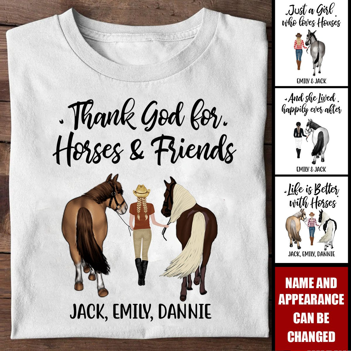 Thank God for Horses & Friends - Personalized T-Shirt For Her, Horse Lovers