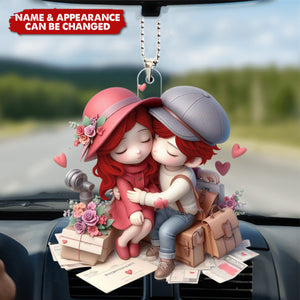 Embracing Couple - Personalized Acrylic Car Ornament - Valentine's Day Gift