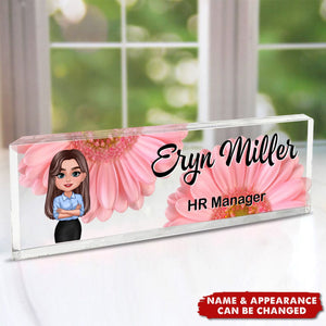 Woman Office Personalized Acrylic Desk Name Plate, Office Desk Decor, Gift For Colleagues, Coworkers, Boss