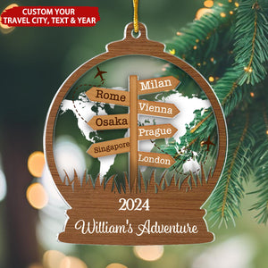 Travel Adventure Personalized 2-Layered Acrylic Ornament, Christmas Gift For Travelers