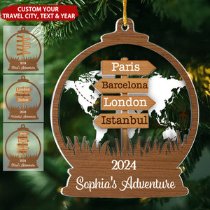 Travel Adventure Personalized 2-Layered Acrylic Ornament, Christmas Gift For Travelers