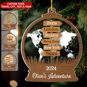 Travel Adventure Personalized 2-Layered Acrylic Ornament, Christmas Gift For Travelers