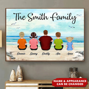 Dad And Sons Daughters Beach Landscape Personalized Poster, Heartfelt Father's Day Gift For Dad, Husband