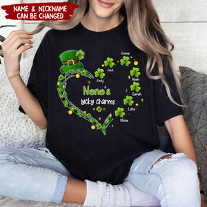 Grandma's Lucky Charms Shamrock St. Patrick's Day - Personalized T-Shirt - Gift for Grandma