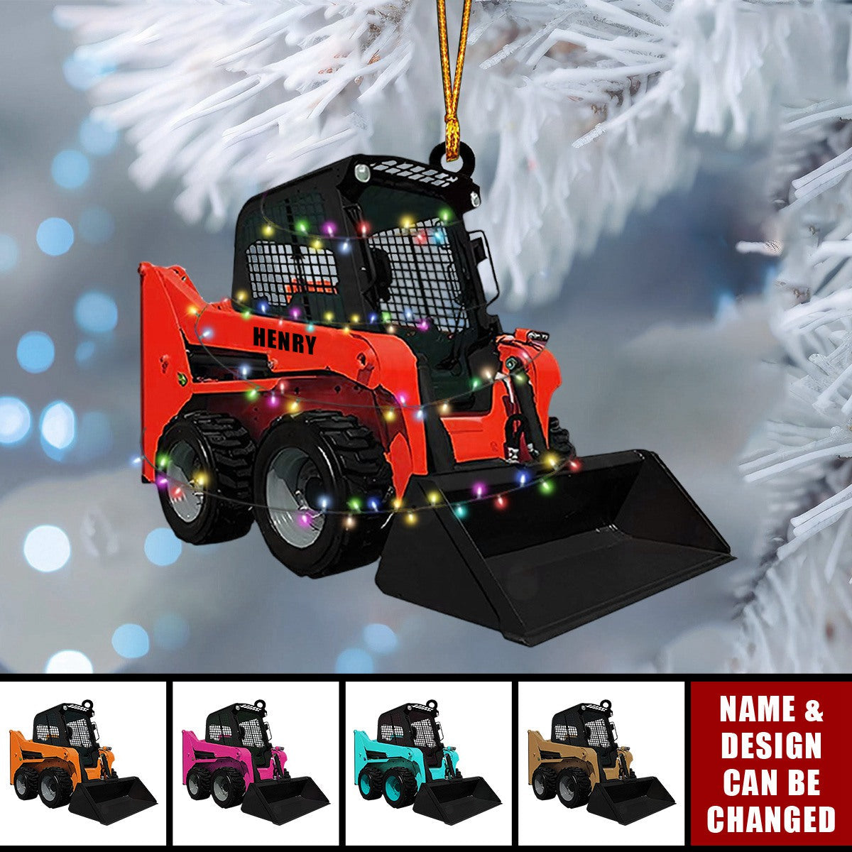 Personalized Skid Steer Loader Flat Ornament, Custom Name Christmas Ornament, Truck Car Ornament Keepsake Gift, Trucker Gift.