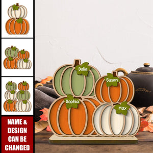 Fall Season Pumpkins Stack With Names Personalized 2-Layer Wooden Standing Plaque