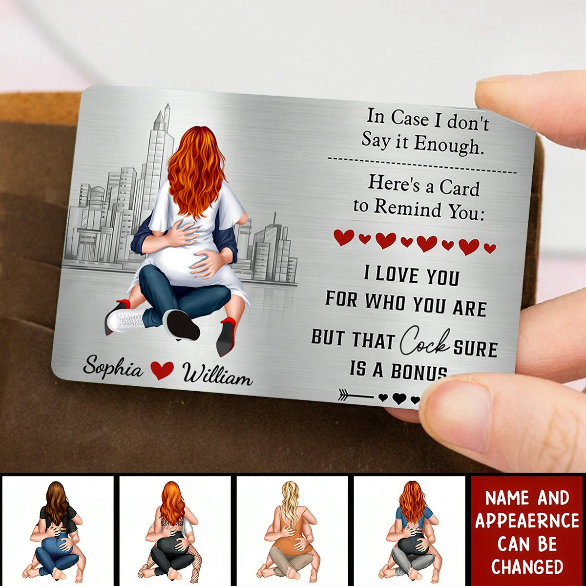 Couple Sitting Hugging Back View - Personalized Wallet Card