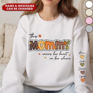 Fall Season This Grandma Wears Her Heart on Her Sleeve Personalized Sleeve Printed Sweatshirt