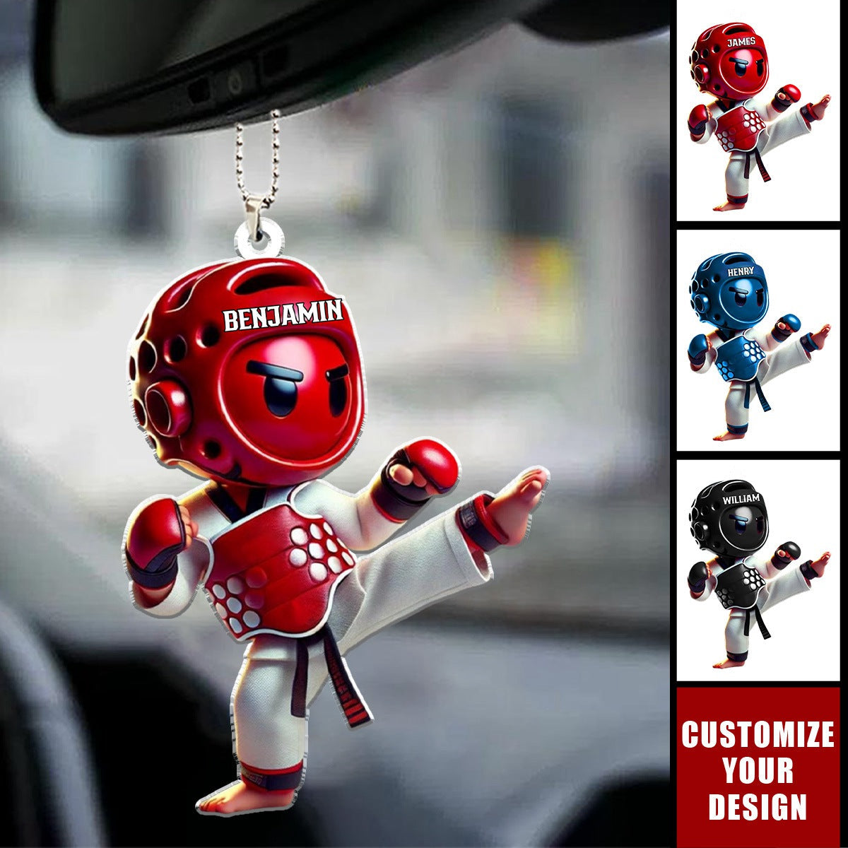 Custom Name Taekwondo Ornament - Personalized Acrylic Car Ornament