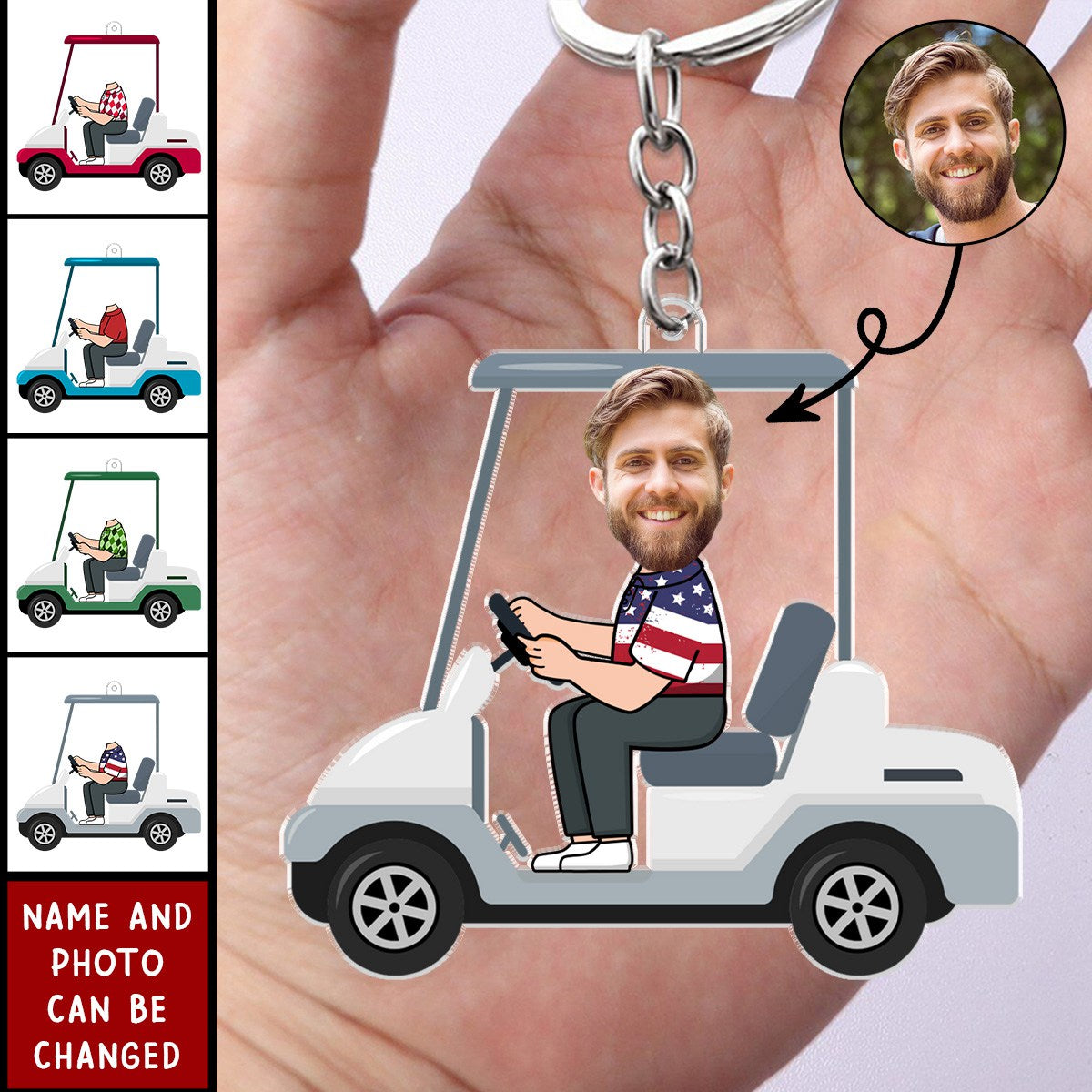 Custom Photo Golf Cart - Gift For Dad, Father, Grandpa, Golfer, Golf Lover - Personalized Acrylic Keychain