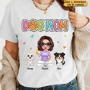 Dog Mom Summer Vibe Woman & Cute Watercolor Dogs Personalized T-Shirt