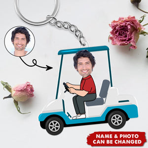 Custom Photo Golf Cart - Gift For Dad, Father, Grandpa, Golfer, Golf Lover - Personalized Acrylic Keychain