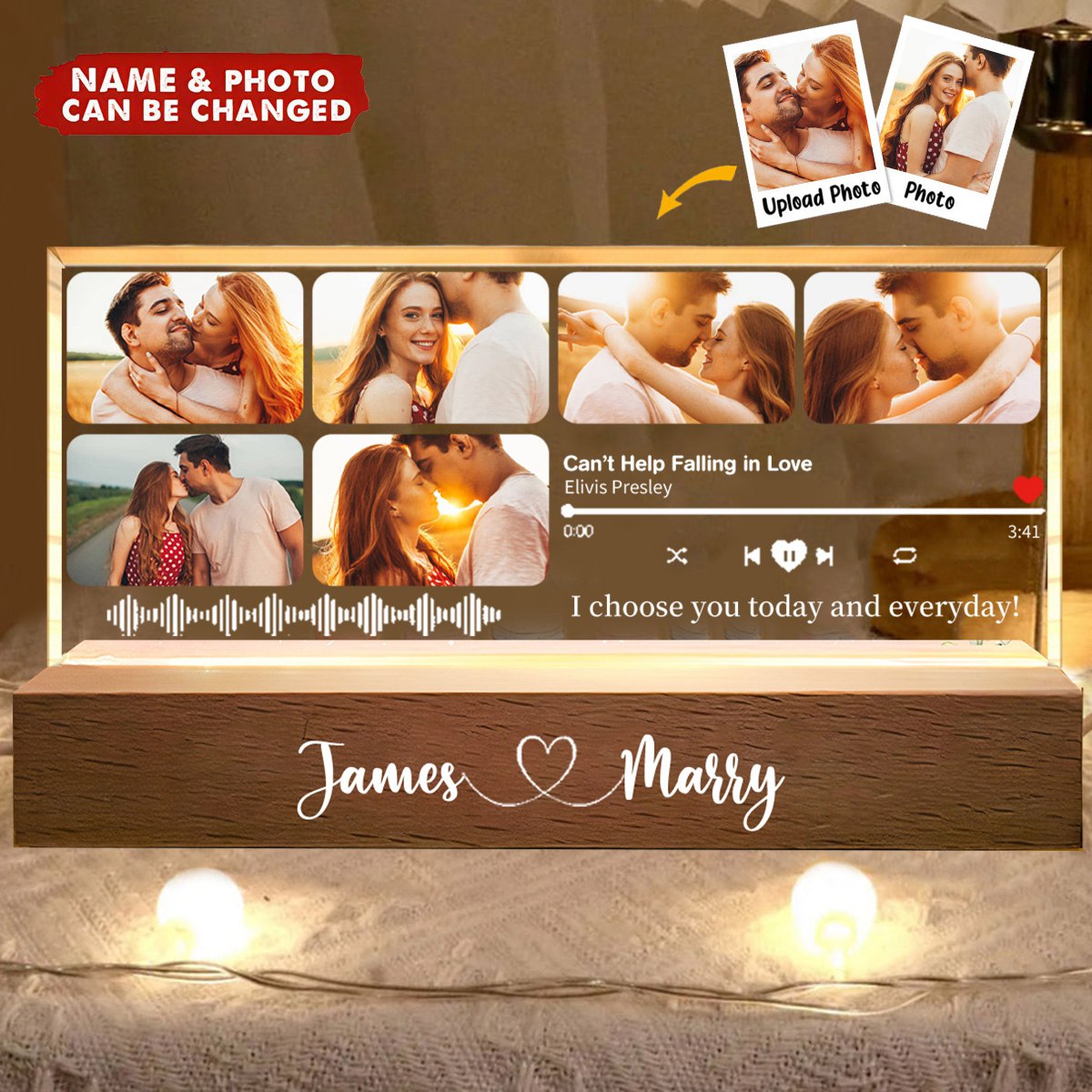 Custom Favorite Song Anniversary Gift - Personalized Photo LED Night Light