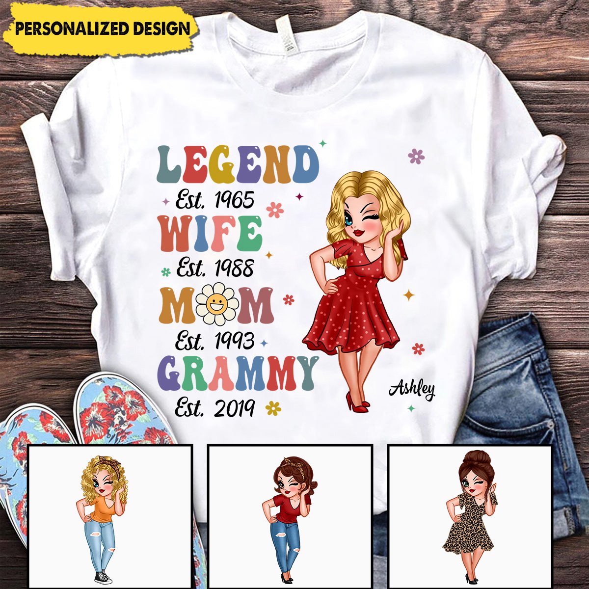 Vintage Legend Wife Mom Grandma Personalized T-Shirt