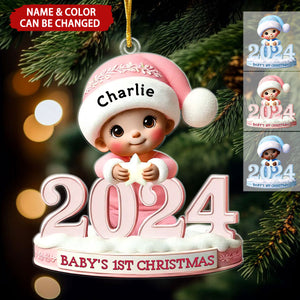 Baby Sitting With 2024 Baby's First Christmas 3D Effect Personalized Acrylic Ornament