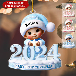 Baby Sitting With 2024 Baby's First Christmas 3D Effect Personalized Acrylic Ornament