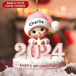 Baby Sitting With 2024 Baby's First Christmas 3D Effect Personalized Acrylic Ornament